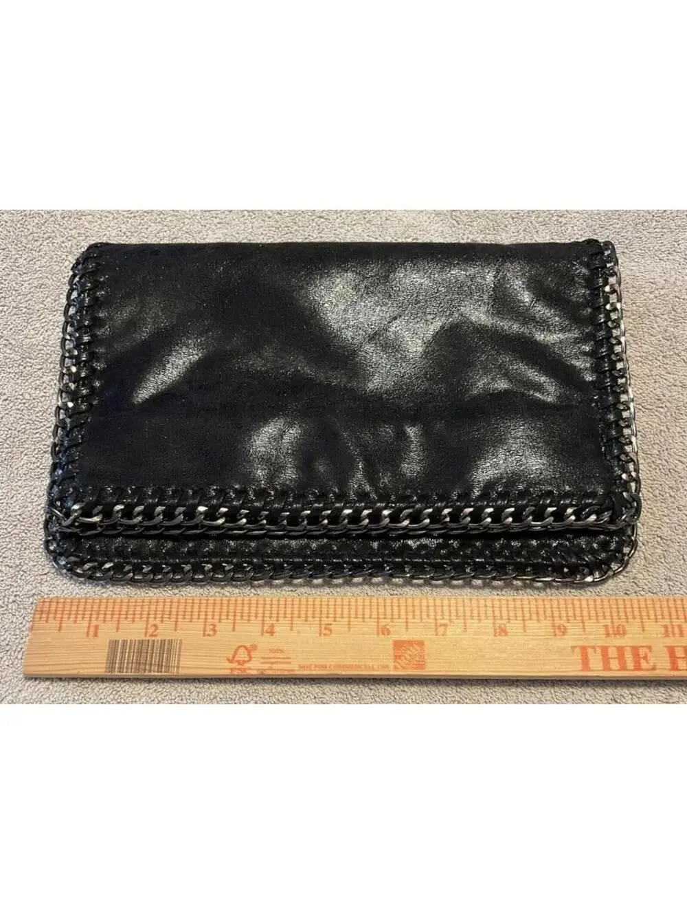 Vegan Leather Chain Trim Foldover Tote Bag Indie Sleaze Whimsigoth Crossbody Blk